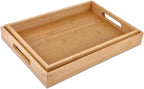 Bamboo Dinner Food Trays for Eating On Couch Party Platters for Serving Food Decorative Tray for Kitchen Counter Rectangle(16.5" Lx11.6''W and 15.5''Lx10.6''W)