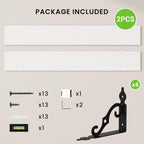 RICHFOCUS Floating Shelves for Wall Decor, 55.1W x 8D Shelves Set of 2, 8 Inch Deep Rustic Wood Shelves Wall Mounted with Brackets, Long Floating Shelves for Living Room Bedroom Kitchen, White