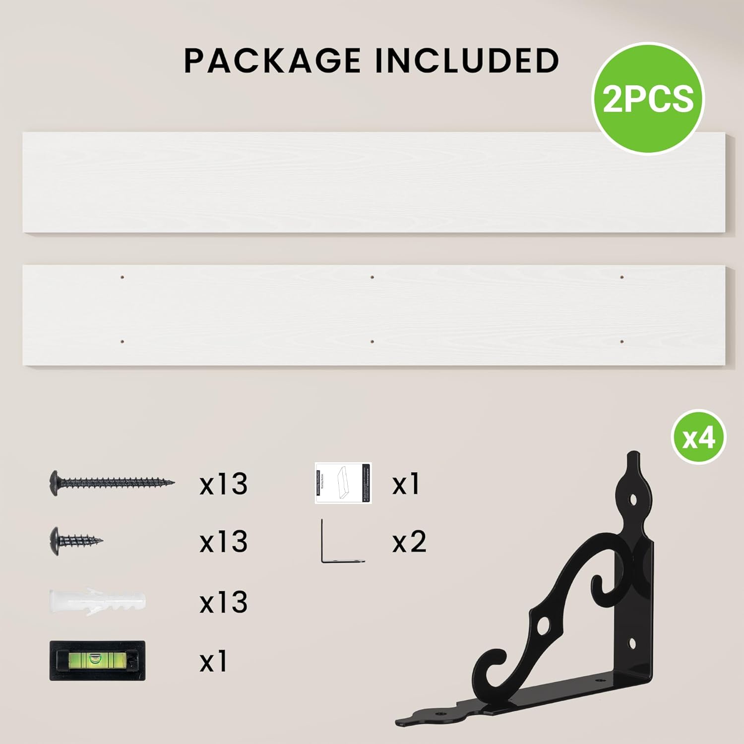 RICHFOCUS Floating Shelves for Wall Decor, 55.1W x 8D Shelves Set of 2, 8 Inch Deep Rustic Wood Shelves Wall Mounted with Brackets, Long Floating Shelves for Living Room Bedroom Kitchen, White