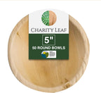 Charity Leaf Disposable Palm Leaf 5" Round Bowl (50 pcs) Dipping Bowls | Bamboo Like| All Natural and Biodegradable | Charcuterie Boards, BBQs, and Parties