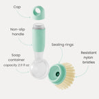 Vigar Rengo Soap Dispensing Dish Brush, Dish Brush with Soap Dispenser for Pot Scrubber, Dishes, Sink Cleaner, and Kitchen Essentials, Turquoise