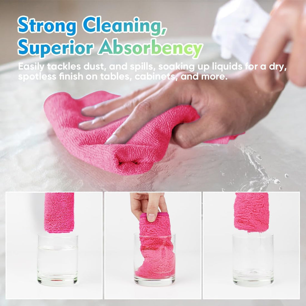 HOMEXCEL Microfiber Cleaning Cloth 20 Pack 11.5 x 11.5 Inch Microfiber Towels for Cars Ultra Absorbent Cleaning Rags Lint Free Cleaning Towels for Household Kitchen, Window Car Pink