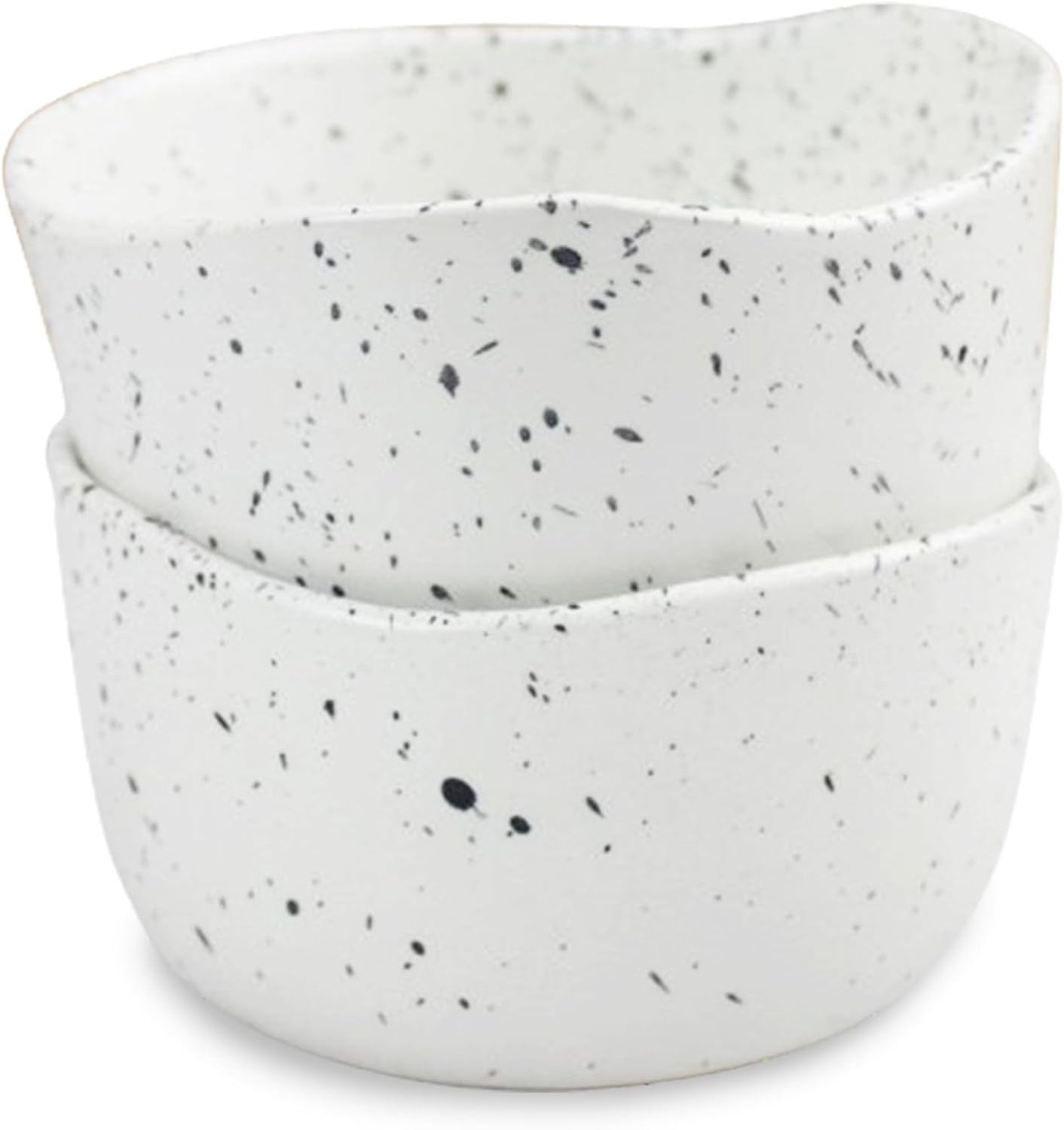 roro Handcrafted 4.5" Ceramic Miso | Rice Bowls, Set of 2 - White Matte Speckled Stoneware - Perfect for Soups