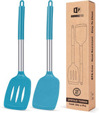 Pack of 2 Silicone Solid Turner, Non Stick Slotted Kitchen Spatulas, High Heat Resistant BPA Free Cooking Utensils, Ideal Cookware for Fish, Eggs, Pancakes(Blue)
