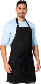 Under NY Sky Chef Apron – Professional Black Twill – Cotton Straps - Smart Pockets - Adjustable for Men and Women – Pro Chef, Cook, Kitchen, Baker, Barista, Bartender, Server Aprons