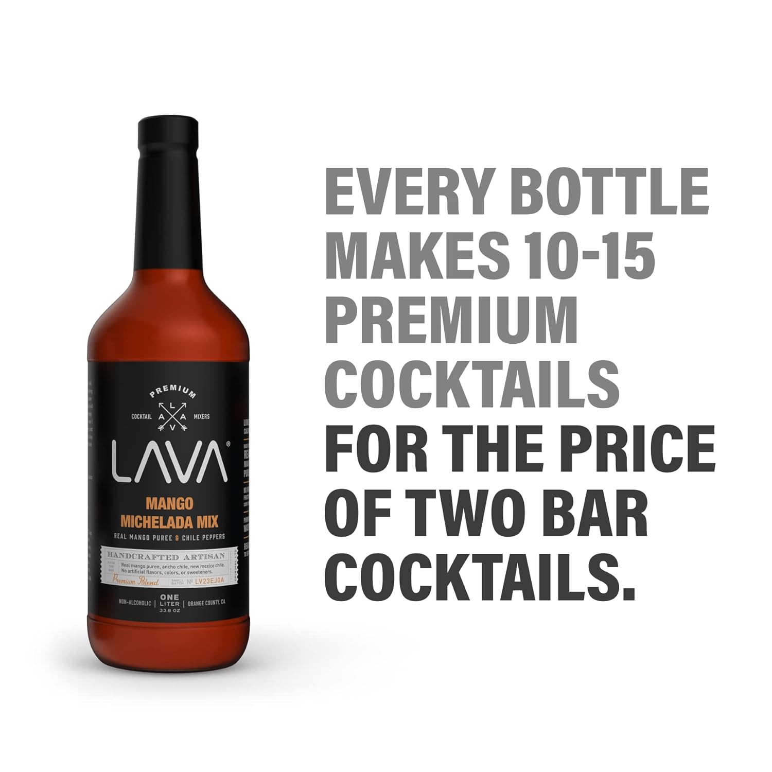 (3-Pack) LAVA Premium Mango Michelada Mix Made With Real Mango Puree, Ancho Chile Peppers, New Mexico Chile, Tamarind, Vegan, 1-Liter (33.8oz) Glass Bottle, Ready to Use