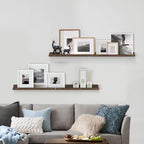 Forbena 24 Inch Rustic Picture Ledge Shelf Set of 4, Wooden Floating Shelves with Lip for Wall, Wide Farmhouse Hanging Photo Ledge Shelves for Bedroom Living Room Books (Solid Wood, Dark Brown)