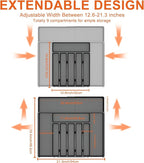 Silverware Organizer, Expandable Kitchen Drawer Organizer, Adjustable Cutlery Organizer, Forks, Knifes, Multipurpose Storage Divider(6-9 Slots), Large, Black