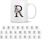 Retreez Initial A-Z Floral Botanical Bouquet Alphabet Monogrammed Monogram Mug 11 Oz Ceramic Tea Coffee Mugs - Appreciation Thank You Wedding Birthday Gifts for her friend coworker sister - R Initial
