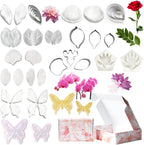 AK ART KITCHENWARE Silicone Veiner Stainless Steel Fondant Cutter Set for Gum Paste Flower Leaf Sugar Craft Tools Cake Decorating Supplies Silicone Veining Molds Moulds for Wedding with Christmas Box