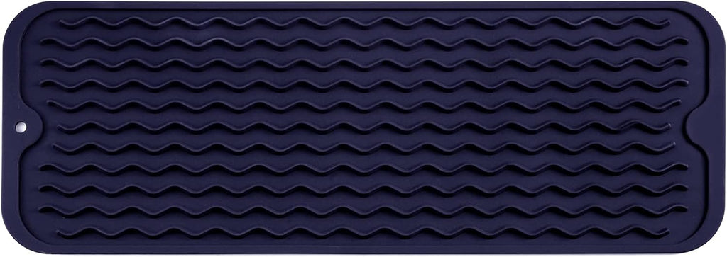 Silicone Dish Drying Mat for Multiple Usage,Easy clean,Eco-friendly,Heat-resistant Silicone Mat for Kitchen Counter,Sink,Bar,Bottle,or Cup Navy Blue M 17 inches x 6 inches