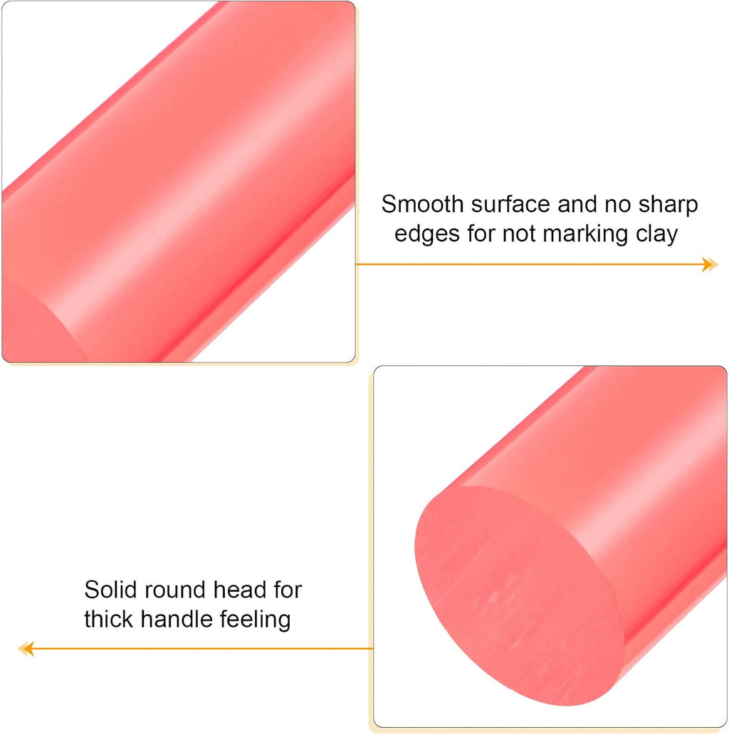 HARFINGTON Acrylic Clay Roller 9 Inch x 1 Inch Solid Non-Stick Plastic Round Tube Roller Polymer Clay Rod Fondant Rolling Pin for Shaping, Sculpting, Modeling DIY Crafts, Pink