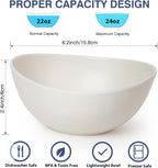 6.2'' Bamboo Fiber Cereal Bows Set of 6, Soup Bowls 24 Oz for Serving Salad, Snack, Side Dishes, Modern Oval Lightweight Bowls for Breakfast, Lunch and Dinner, Dishwasher and Freezer Safe(Matte White)
