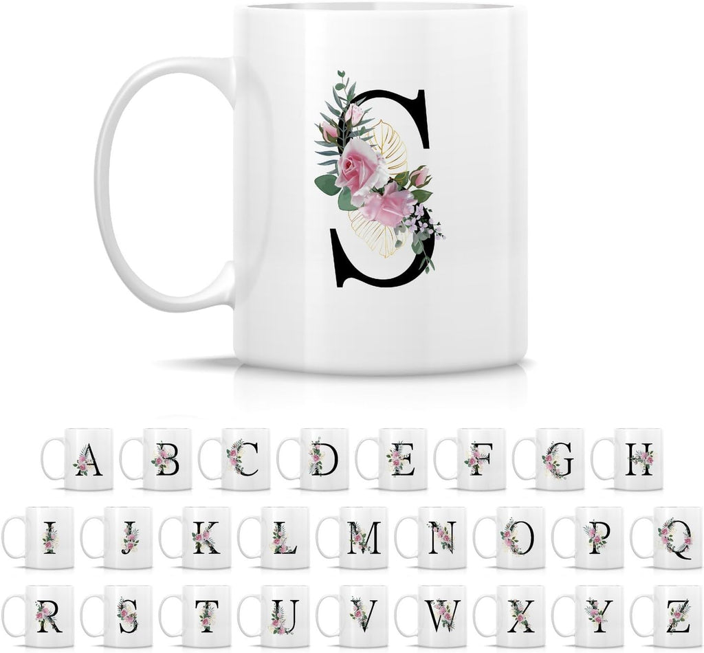 Retreez Initial A-Z Floral Botanical Bouquet Alphabet Monogrammed Monogram Mug 11 Oz Ceramic Tea Coffee Mugs - Appreciation Thank You Wedding Birthday Gifts for her friend coworker sister - S Initial