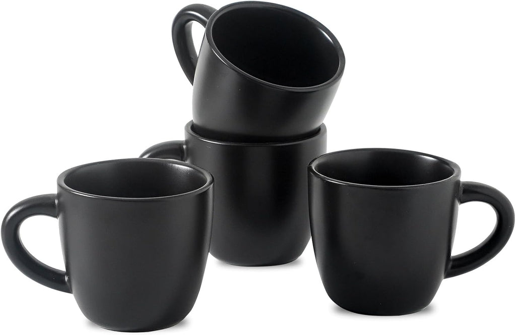 Hasense 7 Ounce Cappuccino Cups Set of 4 Perfect for Latte, Americano, Cafe Mocha and Tea, Ceramic Coffee Cups Ideal for Party Cafe Home and Kitchen, Microwave and Dishwasher safe, Black