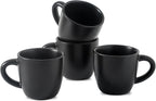 Hasense 7 Ounce Cappuccino Cups Set of 4 Perfect for Latte, Americano, Cafe Mocha and Tea, Ceramic Coffee Cups Ideal for Party Cafe Home and Kitchen, Microwave and Dishwasher safe, Black