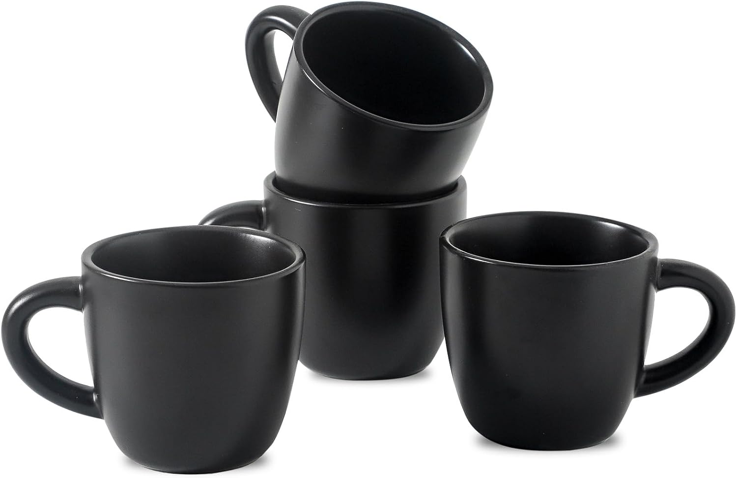 Hasense 7 Ounce Cappuccino Cups Set of 4 Perfect for Latte, Americano, Cafe Mocha and Tea, Ceramic Coffee Cups Ideal for Party Cafe Home and Kitchen, Microwave and Dishwasher safe, Black
