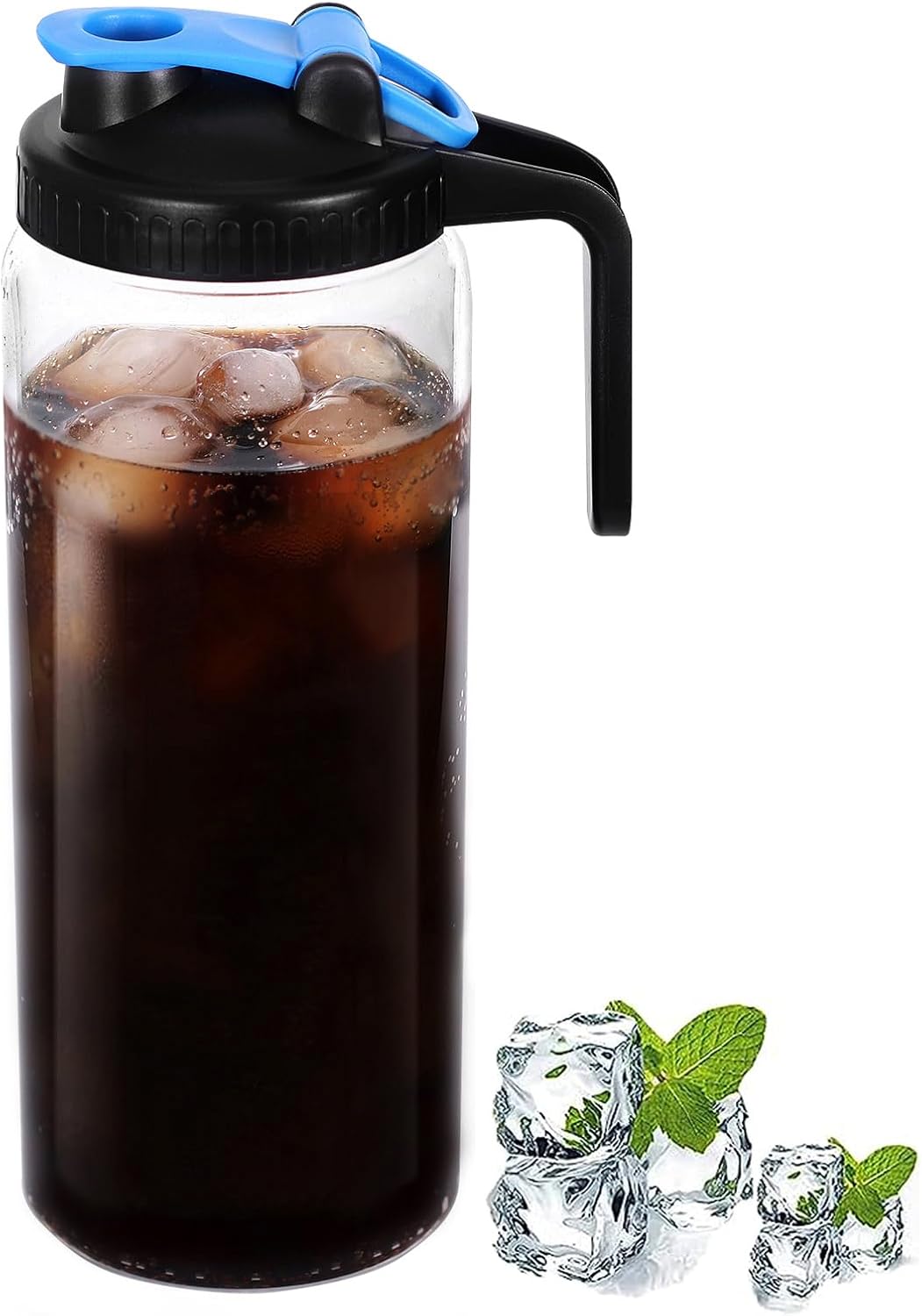 Glass Mason Jar Pitcher with Lid,V-shaped Pour Spout - 1800ml Breastmilk Pitcher for Ice Tea, Cold Brew Coffee, Fridge Water, Breast Milk, Juices, Leak Proof