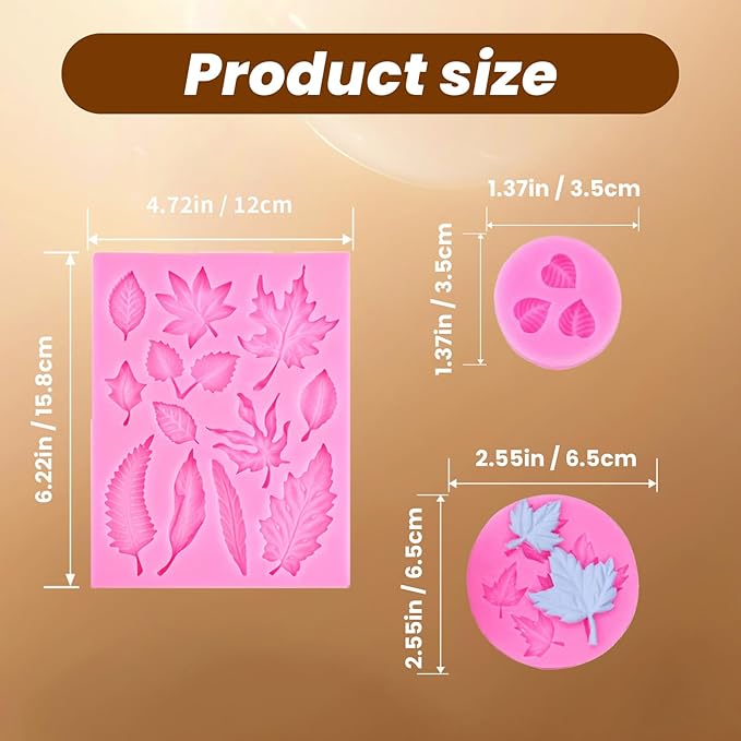 3 Pcs Fall Silicone Maple Leaves Mold, Leaf Silicone Mold, Maple Leaf Chocolate Molds, Reusable Resin Molds for Chocolate, Biscuits, Fondant, Cake Decorating, Baking Supplies and Clay (3)