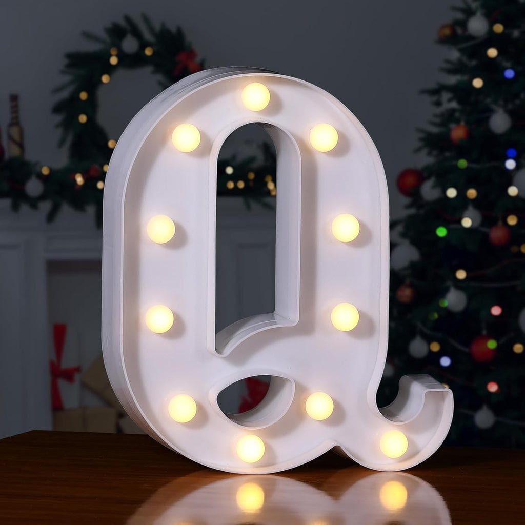Foaky LED Letter Lights Sign Marquee Light Up Letters Sign for Night Light Wedding/Birthday Party Battery Powered Christmas Lamp Home Bar Decoration(Q)