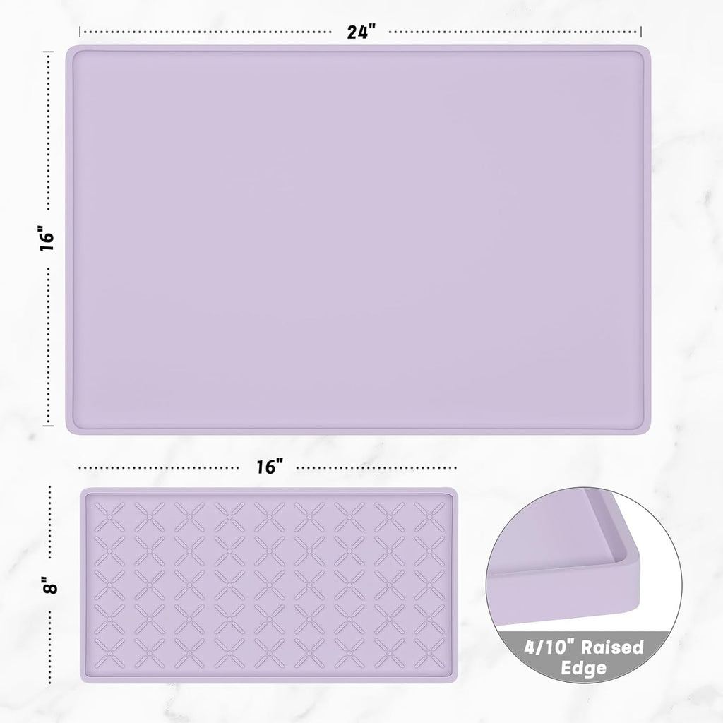 Rnivvi Silicone Coffee Mat, 16" x 24" Waterproof Raised Edge Coffee Bar Mats for Espresso Machine Station Accessories, Heat Resistant Detachable Dish Drying Pad for Kitchen Counter, Dish Rack, Purple