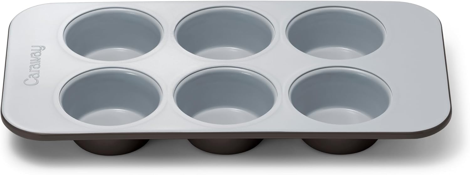 Caraway Nonstick Ceramic 6 Cup Muffin Pan – Non-Toxic, PTFE & PFOA Free – Oven Safe – Aluminized Steel Core – Small Muffin Pan for Baking Cupcakes, Muffins & More - Black