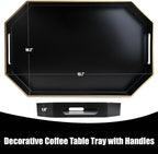 Black Decorative Tray with Handles, Octagon Versatile Serving Tray for Coffee Table, Ottoman, Ideal for Serving, Displaying, Organizing