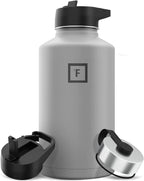 IRON °FLASK Camping & Hiking Hydration Flask with 3 Lids - Stainless Steel, Double Walled & Vacuum Insulated Water Bottle - Leak Proof & BPA Free (Graphite, Straw - 64 oz)