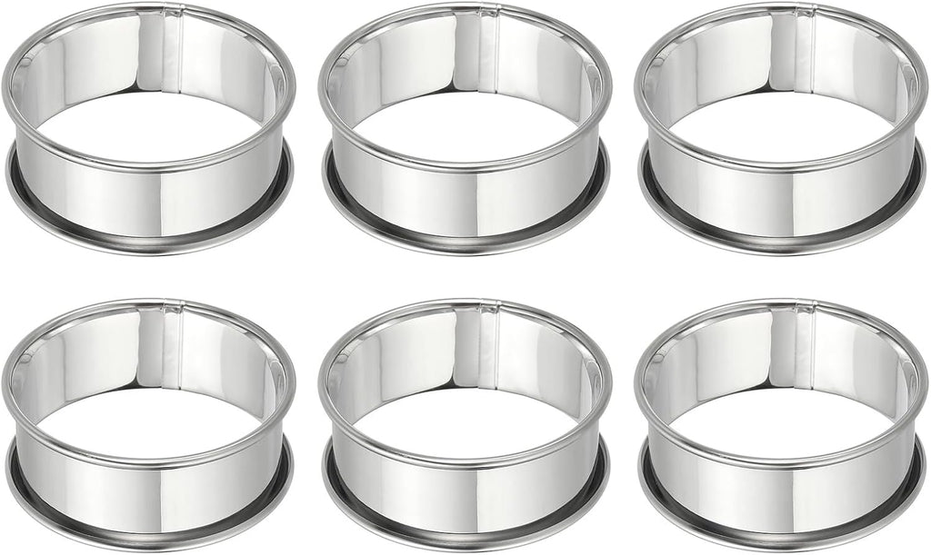 HARFINGTON 6pcs Crumpet Rings 2.36" Nonstick Round Cake Ring Stainless Steel Double Rolled English Pastry Rings for Kitchen Baking Crumpet Dessert, Silver