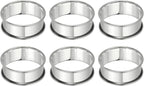 HARFINGTON 6pcs Crumpet Rings 2.36" Nonstick Round Cake Ring Stainless Steel Double Rolled English Pastry Rings for Kitchen Baking Crumpet Dessert, Silver