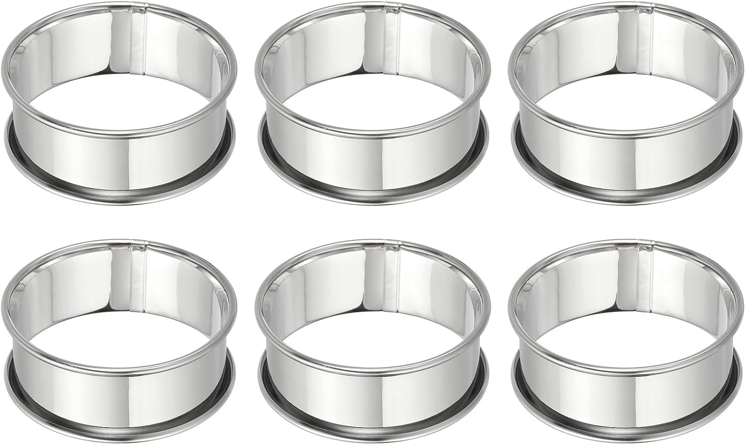 HARFINGTON 6pcs Crumpet Rings 2.36" Nonstick Round Cake Ring Stainless Steel Double Rolled English Pastry Rings for Kitchen Baking Crumpet Dessert, Silver