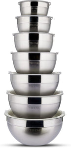 YIHONG Stainless Steel Mixing Bowls Set, 7 Piece Metal Mixing Bowls with Lids Set for Kitchen, Nesting Steel Mixing Bowls Ideal for Baking, Prepping, Cooking, and Serving Food(White)