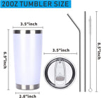 Pandance 20oz Stainless Steel Insulated Tumblers with Lid and Straw Bulk, Double Wall Vacuum Water Cups for Hot & Iced Coffee Drinks Travel Mug (White, 1 pack)