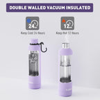 Slim Insulated Water Bottles for Travel 32oz with Clip, Double Wall Vacuum Stainless Steel Water Bottle Keeps Drinks Cold 24 Hrs/Hot 12 Hrs, 100% Leakproof, BPA Free(Purple)