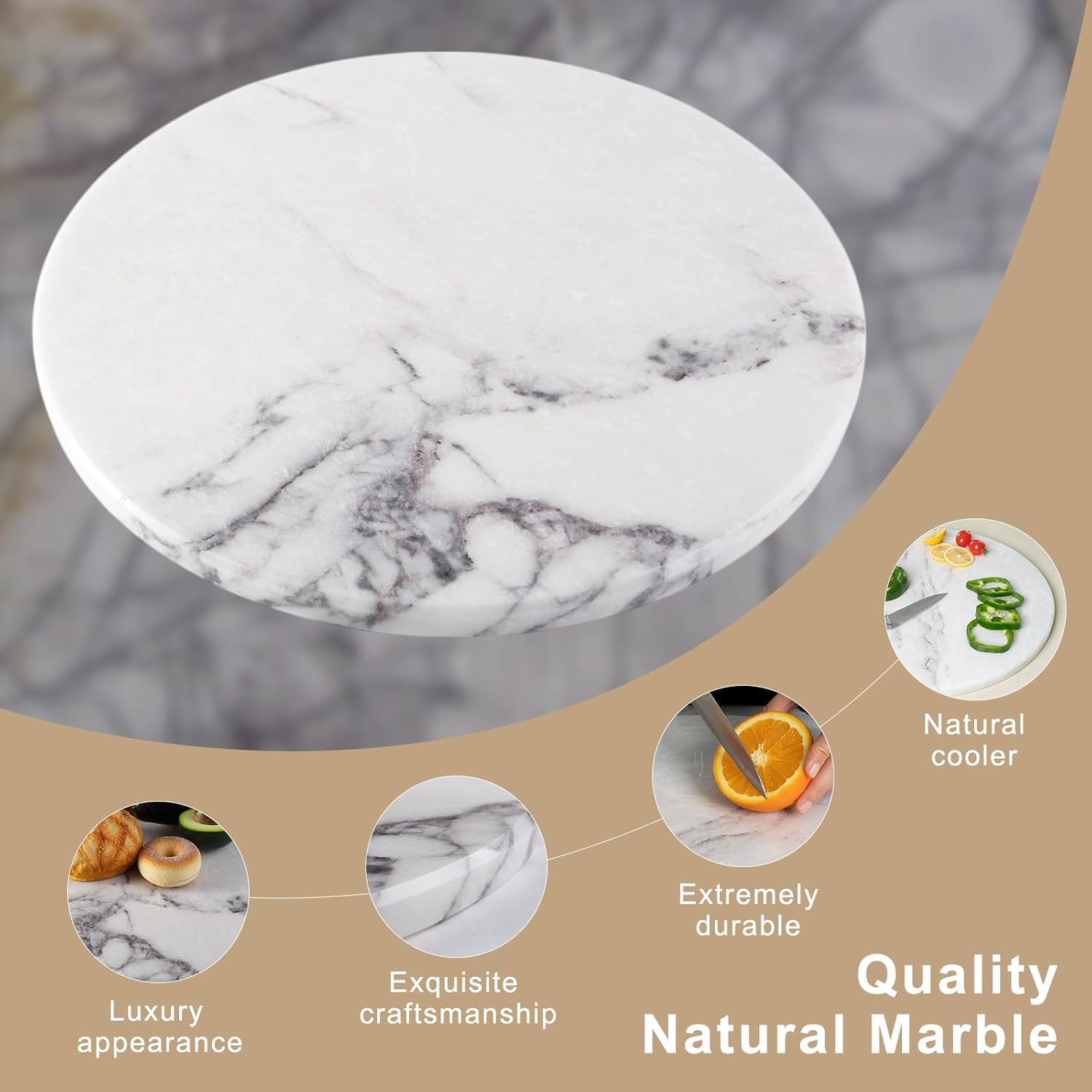 Koville Milas Lilac Marble Cutting Board for Kitchen, 16" Large Marble Cheese Serving Board for Baking, Charcuterie, Pastry, Trivet, Non-Stick Heat Resistant Stone Cutting Boards for Kitchen Counter