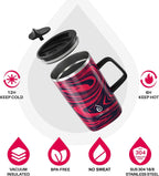 Ideus Vacuum Insulated Coffee Mug, 16oz Reusable Stainless Steel Thermal Double Walled cup with Handle and Slider Lid for Hot & Cold Beverages, BPA Free (Red Zebra)
