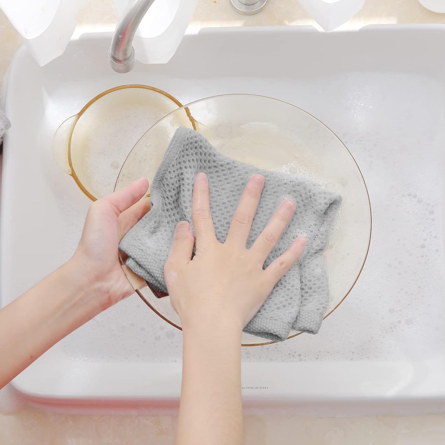 Homaxy 100% Cotton Waffle Weave Kitchen Dish Cloths, Ultra Soft Absorbent Quick Drying Dish Towels, 12 x 12 Inches, 12-Pack, Light Gray