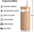 Tronco 20 oz Glass Tumbler Glass Water Bottle Straw Silicone Protective Sleeve Bamboo Lid - BPA Free - Black White/ 4 Pack