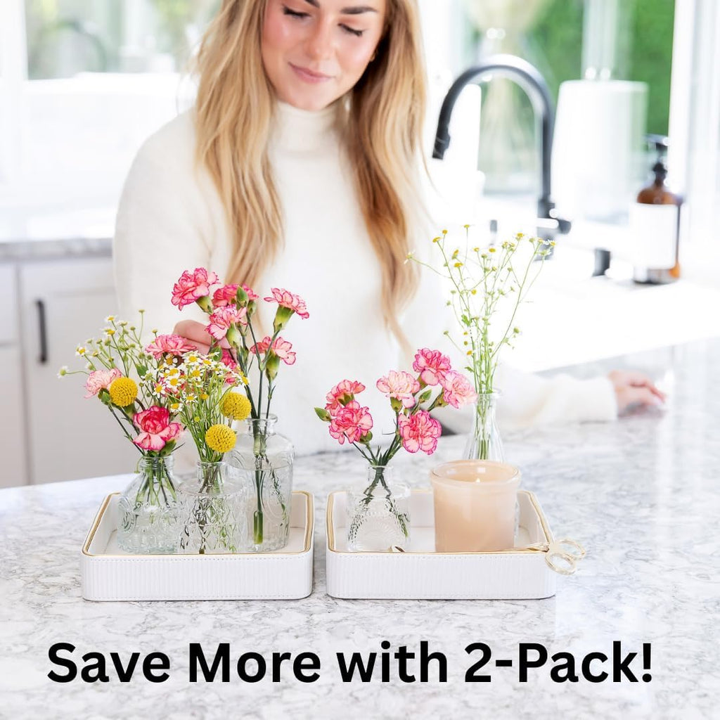 2 Pack White Catch All Trays for Jewelry| Small Leather Valet Tray| Key Bowl for Entryway Table EDC Trinket Tray Catch All| Perfume Trays for Dresser Organizer Perfume Holder (Set of 2)