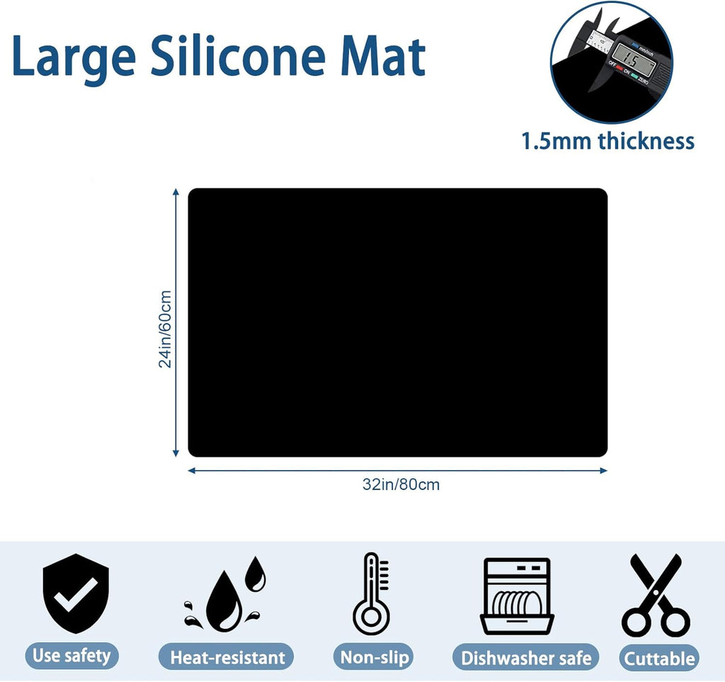 24"x32"(60cmx80cm) Silicone Mat for Kitchen Counter, Heat Resistant Non-Slip Countertop Protector, Waterproof Silicone Craft Mat for Kitchen Island, Semitransparent
