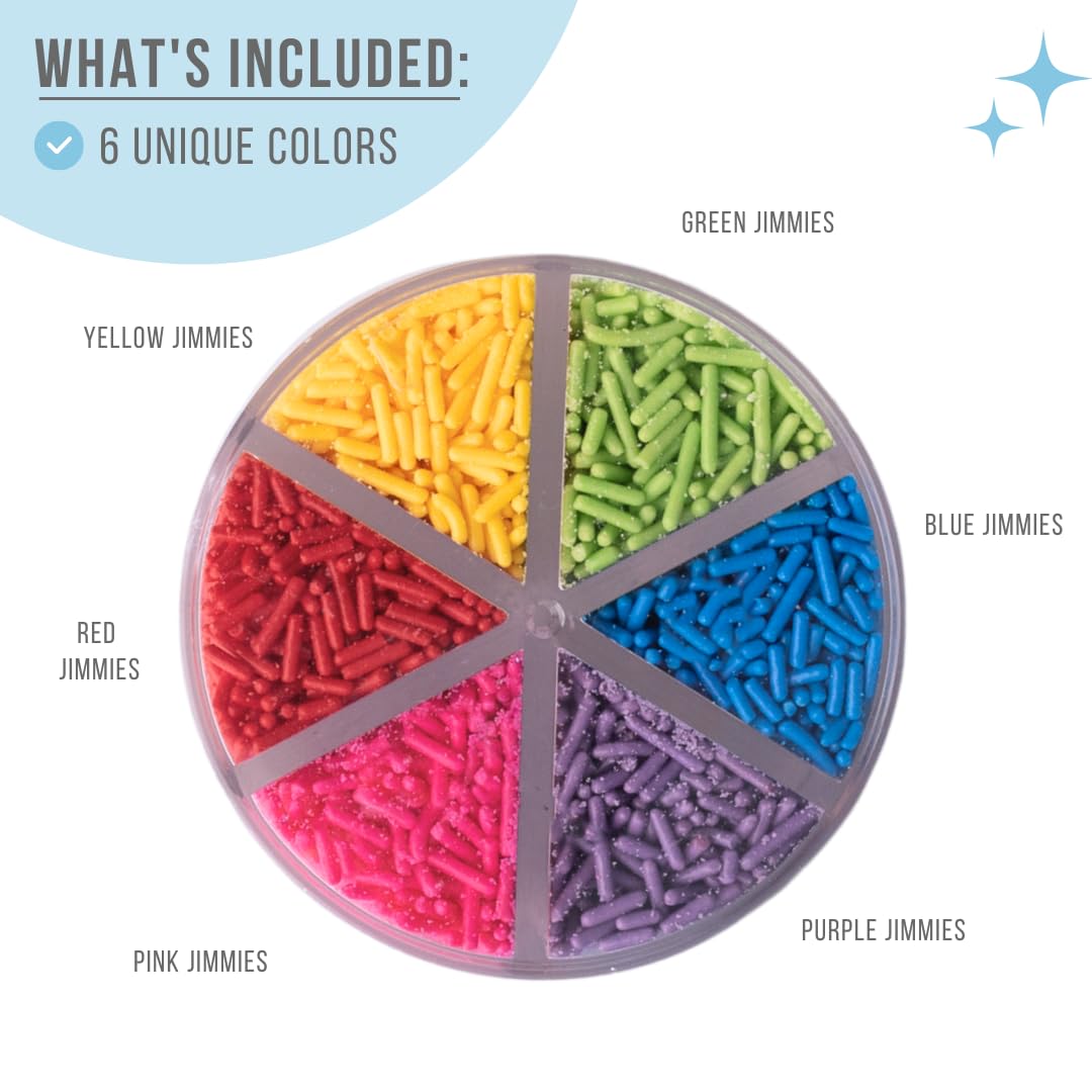 Sweets Indeed Sprinkles 6 Cell Edible Sprinkle Mix Jimmies Perfect for Cake Decorations Baking Ice Cream Cookies Cupcake Topper (Rainbow Jimmies)