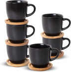 Hasense 4 OZ Espresso Cups and Saucers Set of 6, Demitasse Cups with Handle for Latte, Cappuccino, Cafe Mocha and Tea, Porcelain Coffee Cups for Coffee Bar and Party, Black