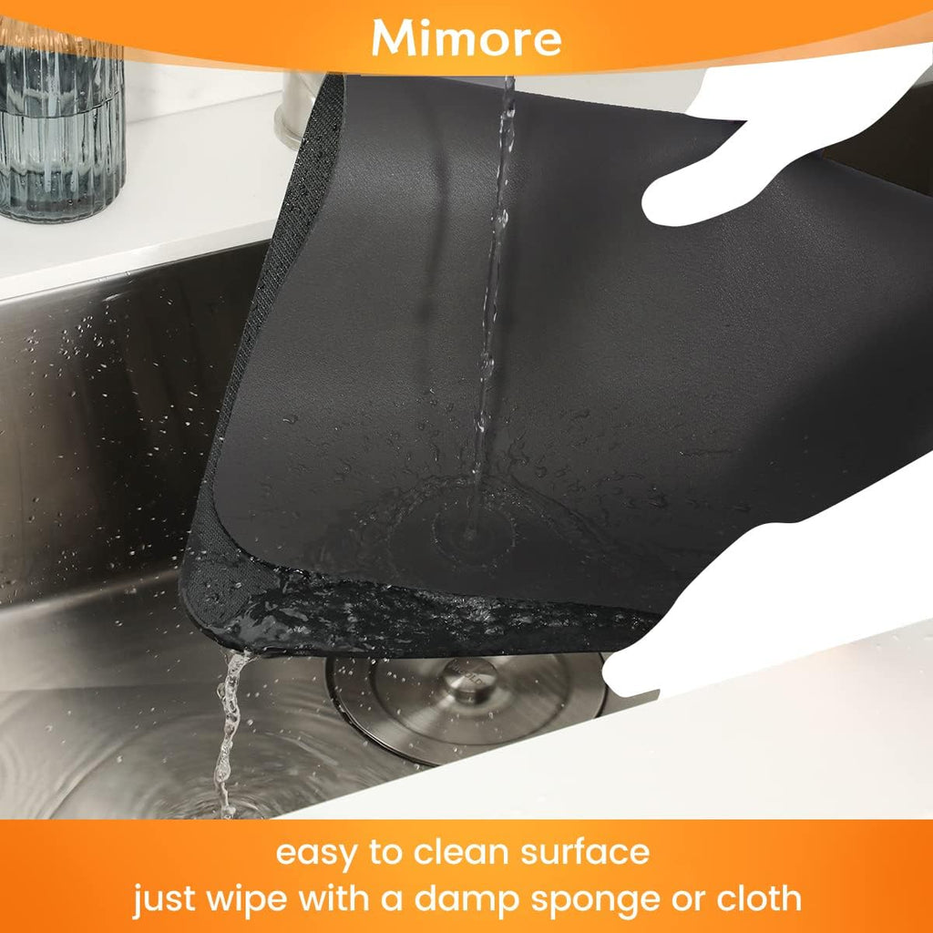 Mimore Coffee Mat - 16x24 Inch Black Countertop Mat - Absorbent, Hides Stains, Rubber Backed - Dish Drying Mat Fits Under Coffee Maker or Espresso Machine (Compatible with Ninja Luxe Cafe)