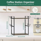 EsLuker.ly Coffee Station Bar Organizer Mug Holder Stand Countertop, 2 Tier Mug Cup Tree Rack for Kitchen Office, Storage Shelf with 12 Hooks, Creat Stylish Coffee Corner, Brown-Black