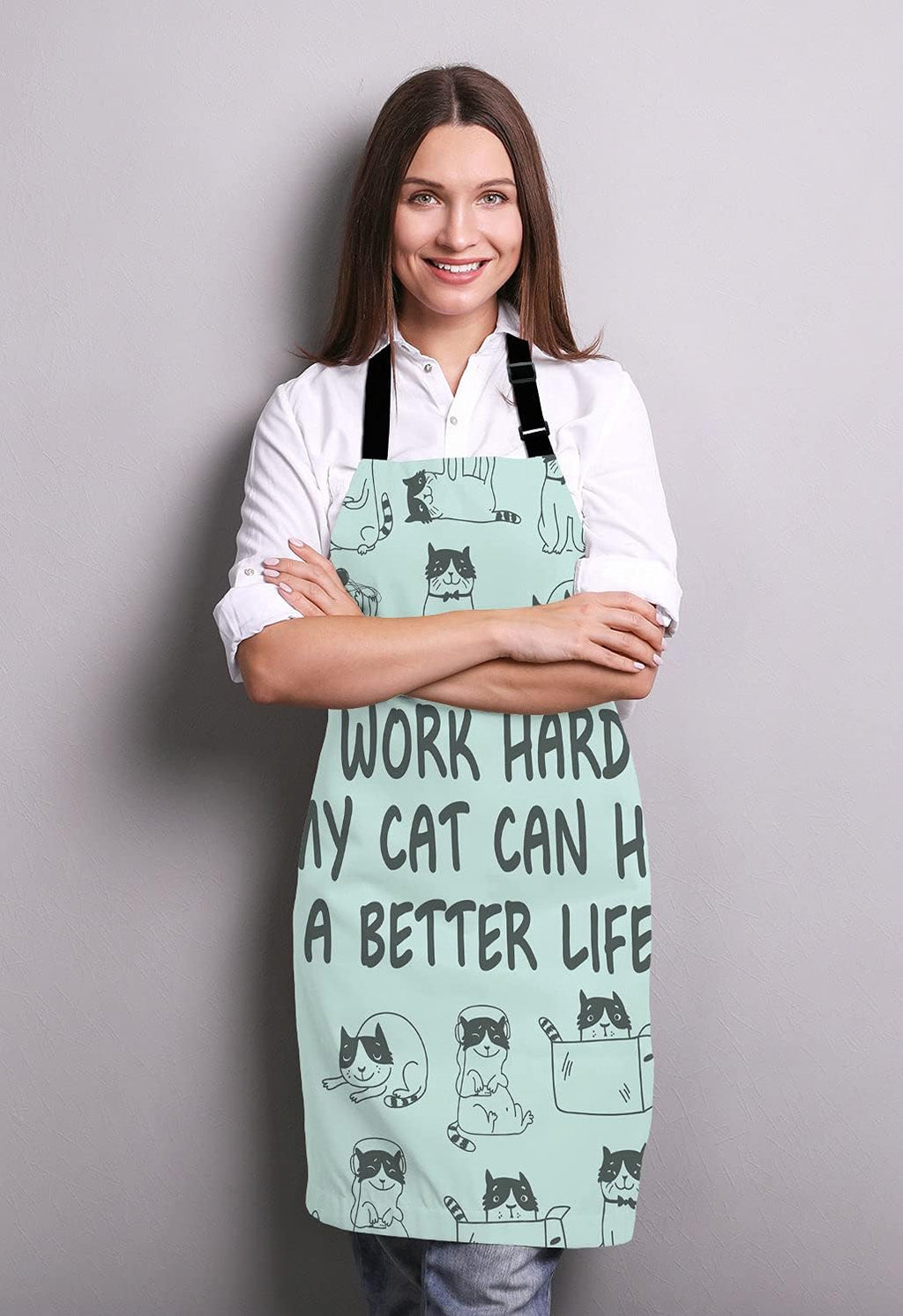 Funny Cat Adjustable Bib Apron, I Work Hard So My Cat Can Have A Better Life Cooking Kitchen Apron for Men Women