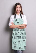 Funny Cat Adjustable Bib Apron, I Work Hard So My Cat Can Have A Better Life Cooking Kitchen Apron for Men Women