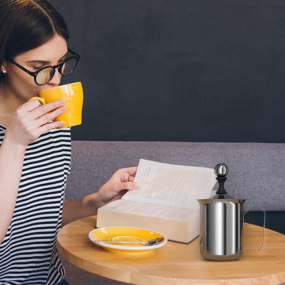 HAPTIME Manual Milk Frother Pitcher with Double Mesh Screen, Hand Frother with Pump for Cappuccino, Latte, and Coffee Foam,17-Ounce Capacity (500ml)