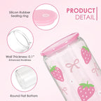 Strawberry 16 Oz Can Glass Tumbler with Acrylic Lid and Straw - Iced Coffee Cups for Women, Aesthetic Glass Cup Gift for Birthday Christmas