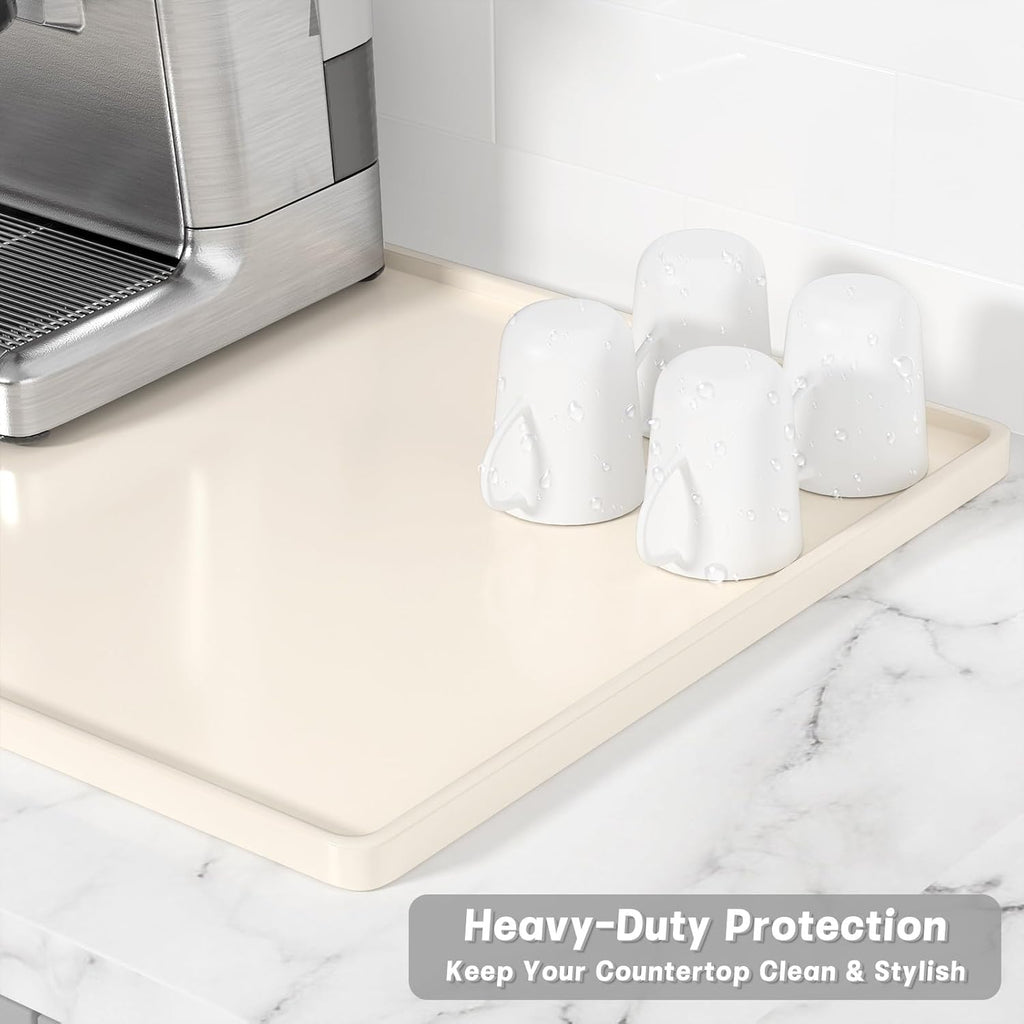 Rnivvi Silicone Coffee Mat, 12" x 19" Waterproof Raised Edge Coffee Bar Mats for Espresso Machine Station Accessories, Heat Resistant Dish Drying Pad for Kitchen Counter, Rubber Bar Decor Pad, Beige