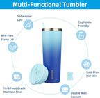 BJPKPK 30oz Insulated Tumbler With lid And Straw Stainless Steel Tumblers Travel Coffee Mug Reusable Thermal Cup,Sky